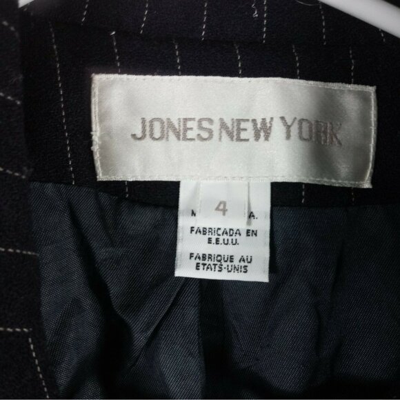 Jones New York Womens Worsted Wool Striped Blazer Jacket Sz 4 Navy Blue Made USA - Picture 4 of 6